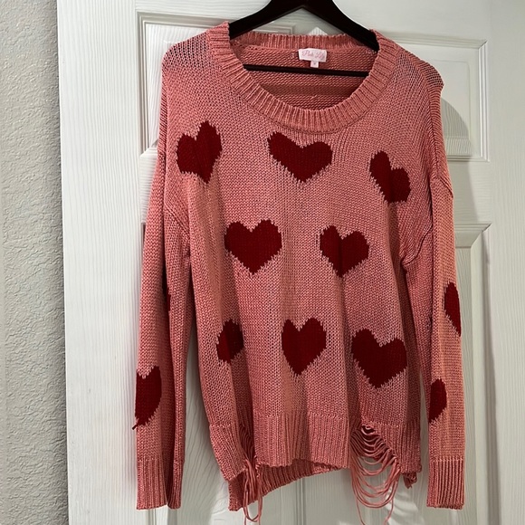 Pink Lily | Tops | Heart Sweater | Poshmark